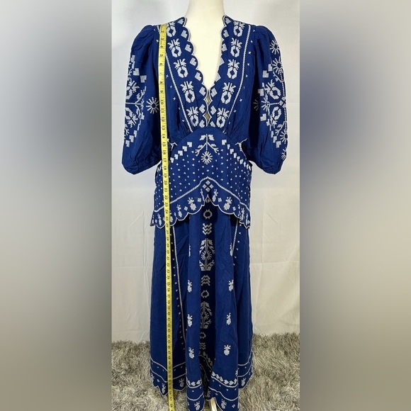 NWT Farm Rio Embroidered Puff-Sleeve Cutout Midi Dress - Picture 7 of 7